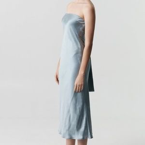 Satin tie back strapless midi